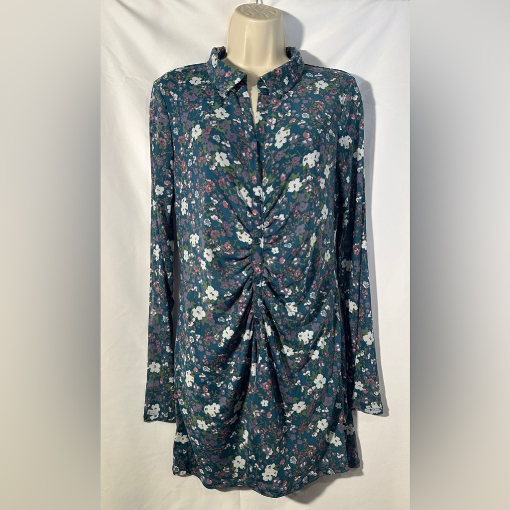 Green floral mesh scrunched dress